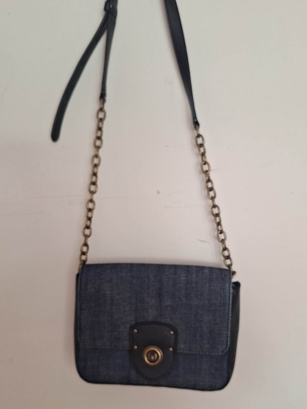 Denim Crossbody Shoulder Bag with Chain Strap - Blue Denim Ralph Lauren
